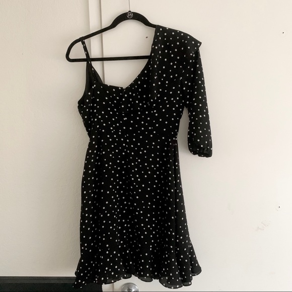 JACK by BB Dakota Black Polka Dot One Sleeve Dress - Picture 4 of 8